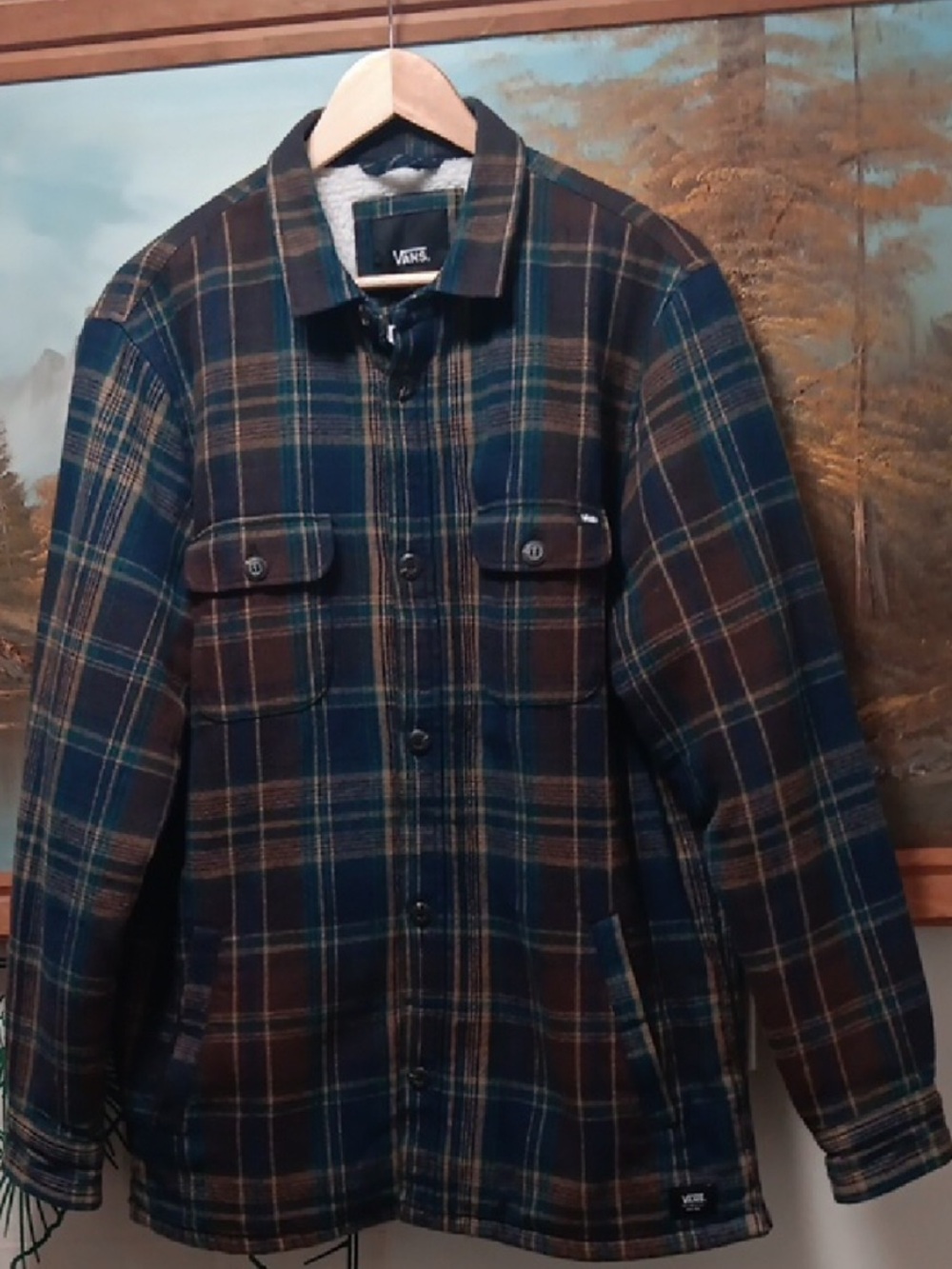 Vans Men's Plaid Shacket in Blue & Brown with Sherpa lining! Super rad! EUC!